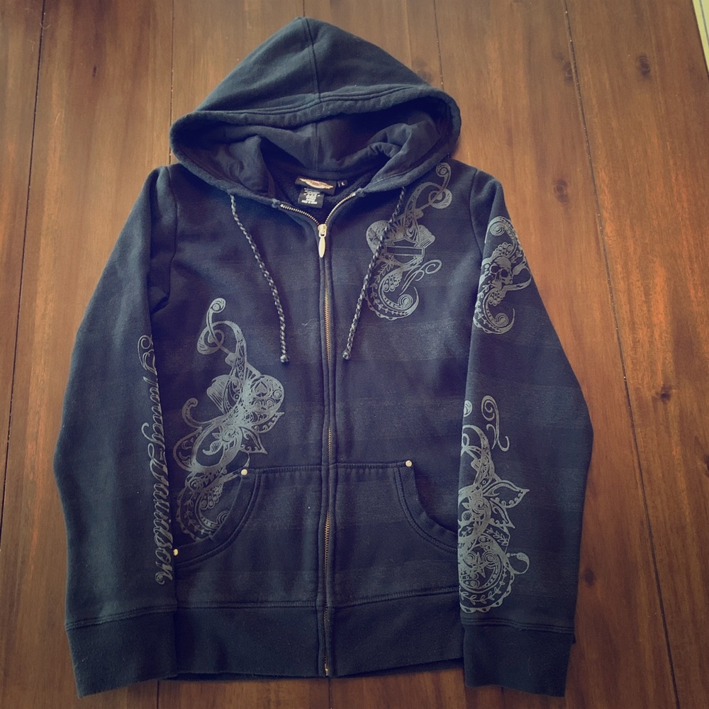 Black and Grey Harley Davison Zip Up